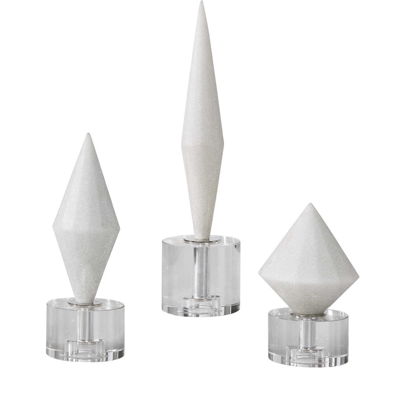 Set of three Alize sculptures by Uttermost, modern decorative figurines with sleek, abstract design in neutral tones.
