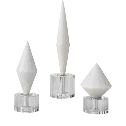 Set of three Alize sculptures by Uttermost, modern decorative figurines with sleek, abstract design in neutral tones.