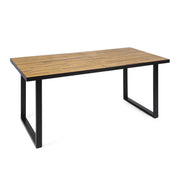 Outdoor teak dining table with U-shaped legs and slat top, designed for outdoor use by Noble House.