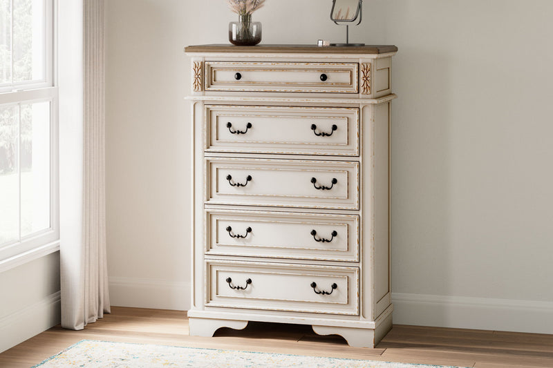 Realyn - Five Drawer Chest - White / Brown / Beige - R&R Furniture Gallery (Fountain Valley, CA)