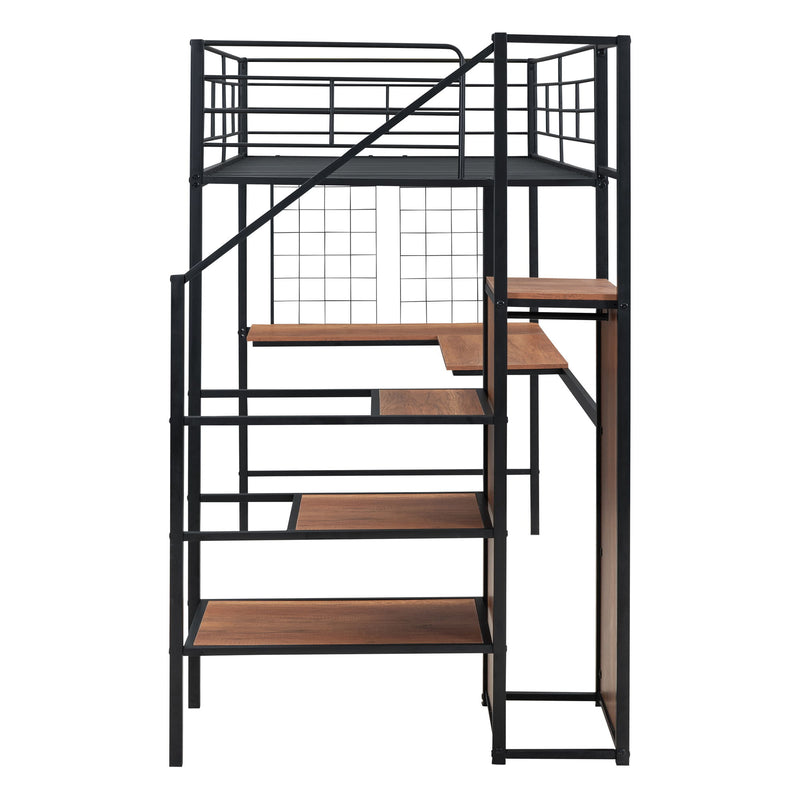 Loft Bed With Desk And Grid, Stylish Frame With Lateral Storage Ladder And Wardrobe - R&R Furniture Gallery (Fountain Valley, CA)
