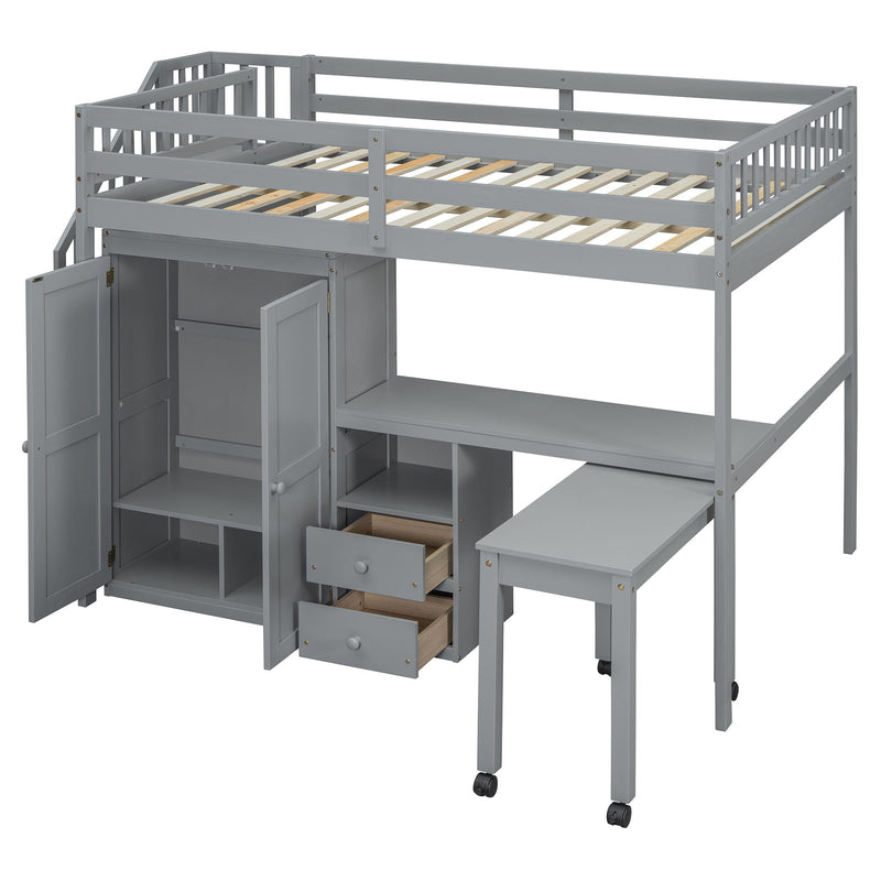 Loft Bed With Stairs, Bookshelf, Drawers, Desk & Wardrobe, Space Saving Multifunctional Furniture - R&R Furniture Gallery (Fountain Valley, CA)