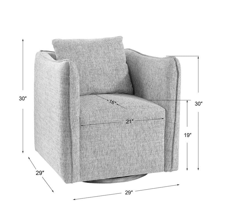 Uttermost Corben swivel chair with upholstered seat and back, featuring a sleek modern design and sturdy metal base.