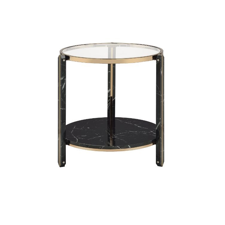 Thistle - End Table - Clear Glass, Faux Black Marble Top & Champagne - R&R Furniture Gallery (Fountain Valley, CA)