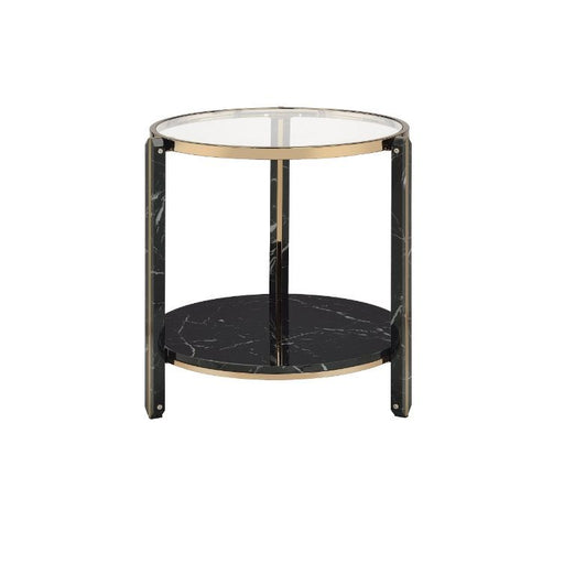 Thistle - End Table - Clear Glass, Faux Black Marble Top & Champagne - R&R Furniture Gallery (Fountain Valley, CA)