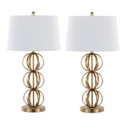 Lumi Source Linx contemporary table lamp set with gold bases and white shades, modern design for living room or bedroom decor.