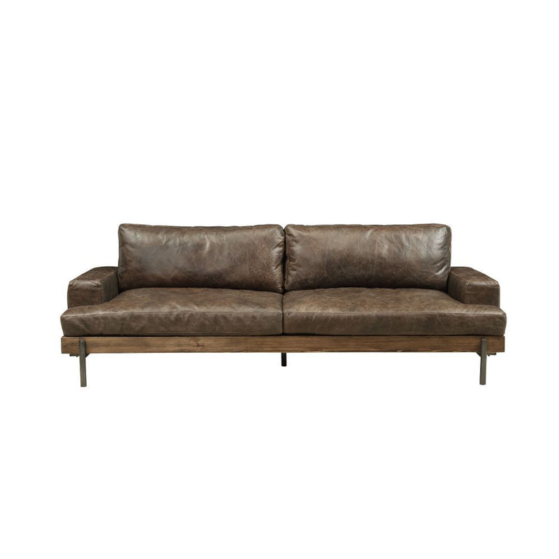 Silchester - Sofa - Distress Chocolate Top Grain Leather & Oak - R&R Furniture Gallery (Fountain Valley, CA)