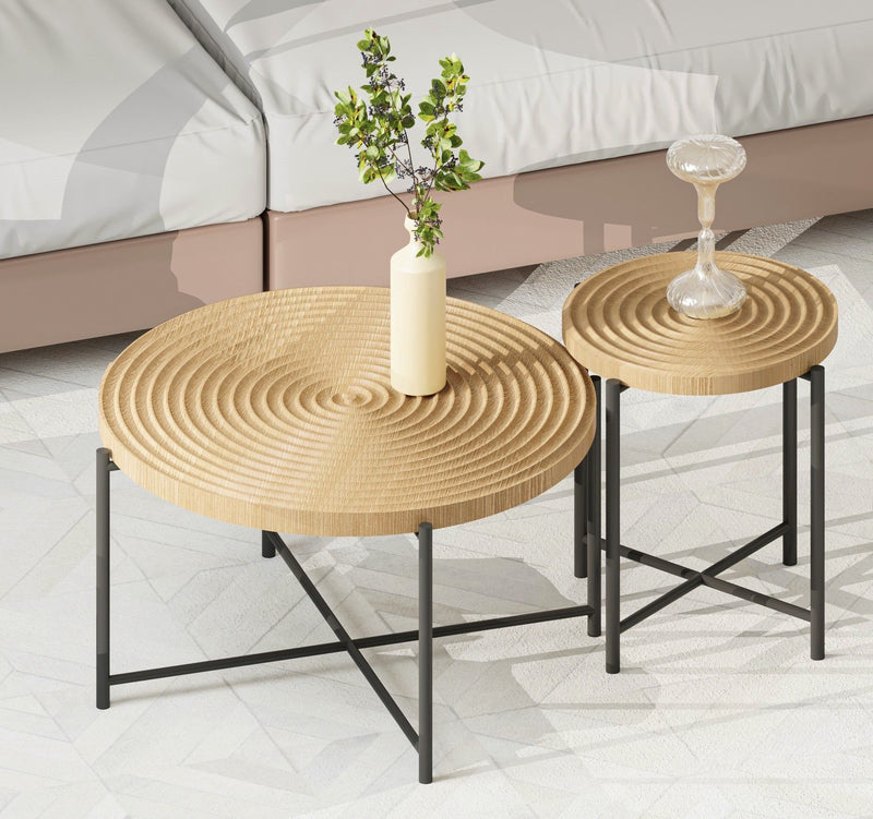 Coffee And End Table Set Waterproof Cover, Distressed Cylindrical Design, Legs Classic Rustic Charm (Set of 2) - R&R Furniture Gallery (Fountain Valley, CA)