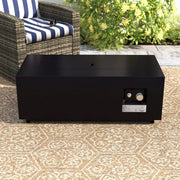 Modern LSI Patio Furniture outdoor fire pit table with cover, featuring a sleek design and sturdy construction for outdoor heating.