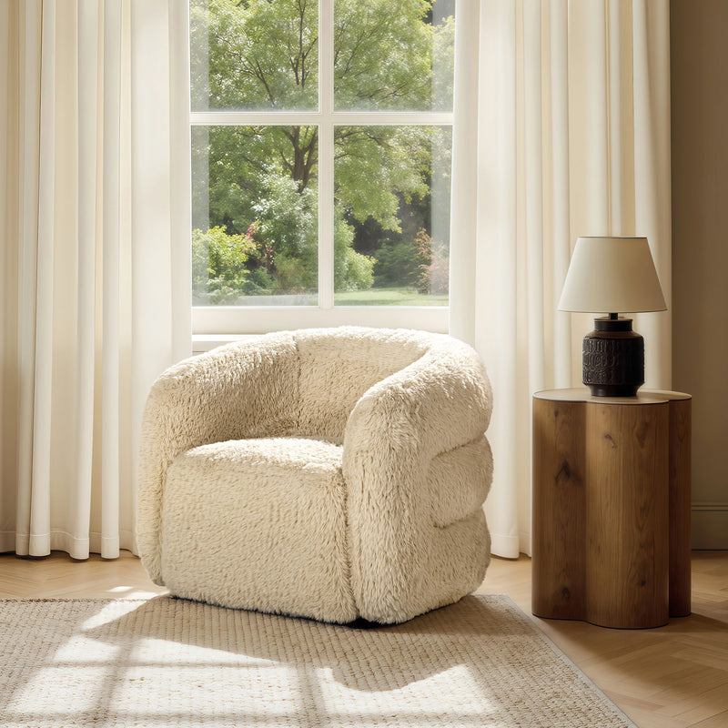 Colt - Fur Swivel Upholstered Barrel Accent Arm Chair - Cream Beige - R&R Furniture Gallery (Fountain Valley, CA)
