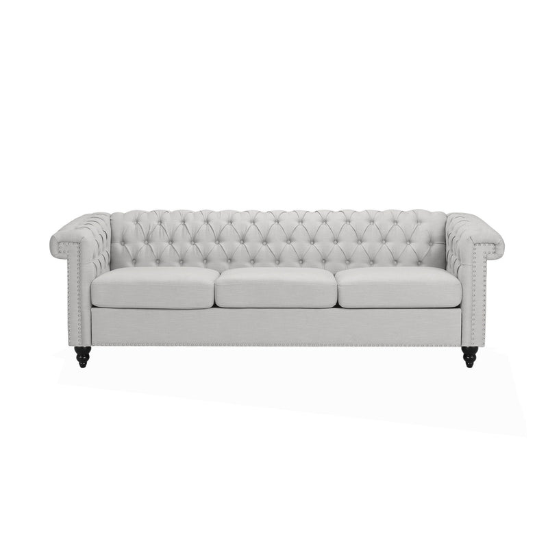 Noble House Chesterfield style 3-seater sofa with deep button tufting, featuring classic design and plush upholstery.