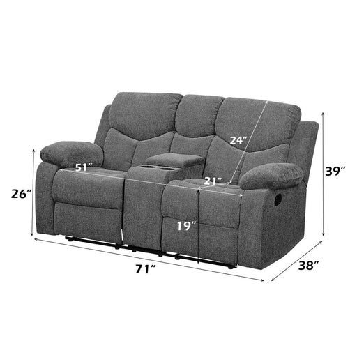Kalen - Motion Loveseat With Console - Gray Chenille - R&R Furniture Gallery (Fountain Valley, CA)