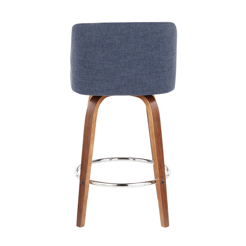 Lumi Source Toriano mid-century modern counter stool set with round footrest, fixed height, sleek wood finish, and stylish design.