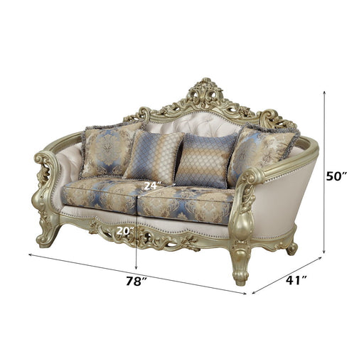 Gorsedd - Loveseat With 4 Pillows - Fabric & Golden Ivory - R&R Furniture Gallery (Fountain Valley, CA)