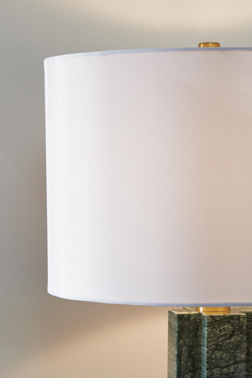 Keegan marble table lamp with a green base and white shade, designed by Signature Design by Ashley for stylish home lighting.