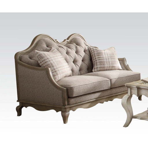 Chelmsford - Loveseat With 2 Pillows - Beige Fabric & Antique Taupe - R&R Furniture Gallery (Fountain Valley, CA)