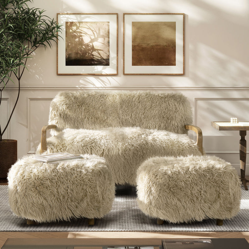Enchante - New Zealand Sheepskin Rectangular Accent Ottoman - Taupe / Natural - R&R Furniture Gallery (Fountain Valley, CA)