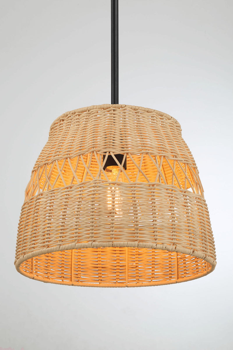 Essence - Single Lights Pendant With Shade - Black / Rattan - R&R Furniture Gallery (Fountain Valley, CA)