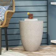 Outdoor lightweight concrete side table by Noble House in natural finish, showcasing a sleek, minimalist design for outdoor spaces.