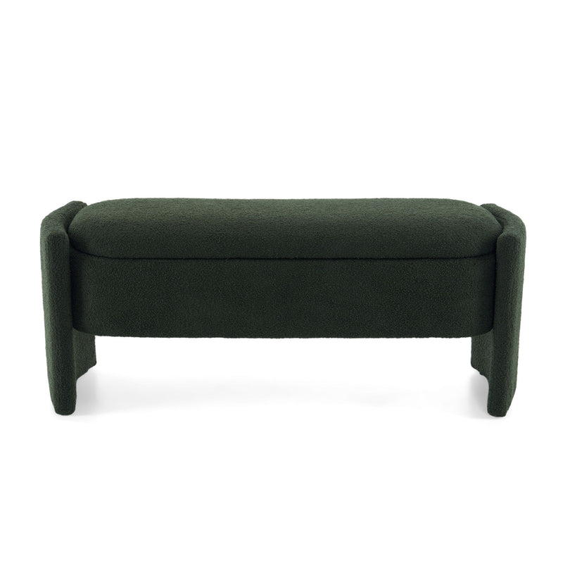 Elegant Long Shaped Storage Ottoman Bench, Boucle Material, Simple And Grand Design - Dark Green - R&R Furniture Gallery (Fountain Valley, CA)