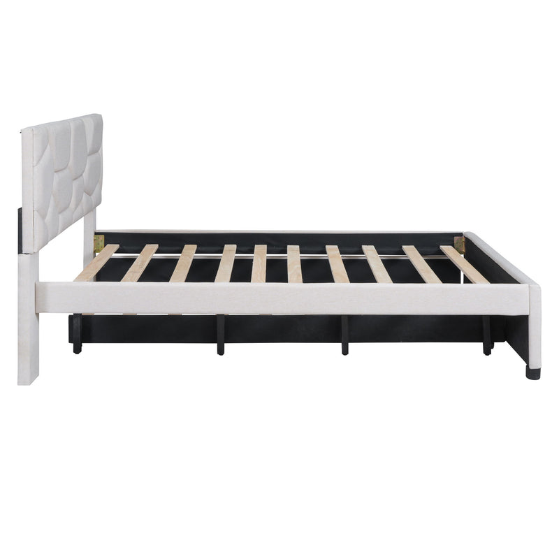 Upholstered Platform Bed With Brick Pattern Headboard And Twin Long Size Trundle - R&R Furniture Gallery (Fountain Valley, CA)