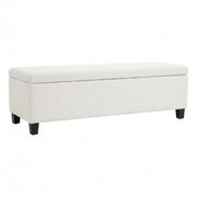 Noble House upholstered storage ottoman bench with cushioned top and wooden legs, ideal for living room or entryway.