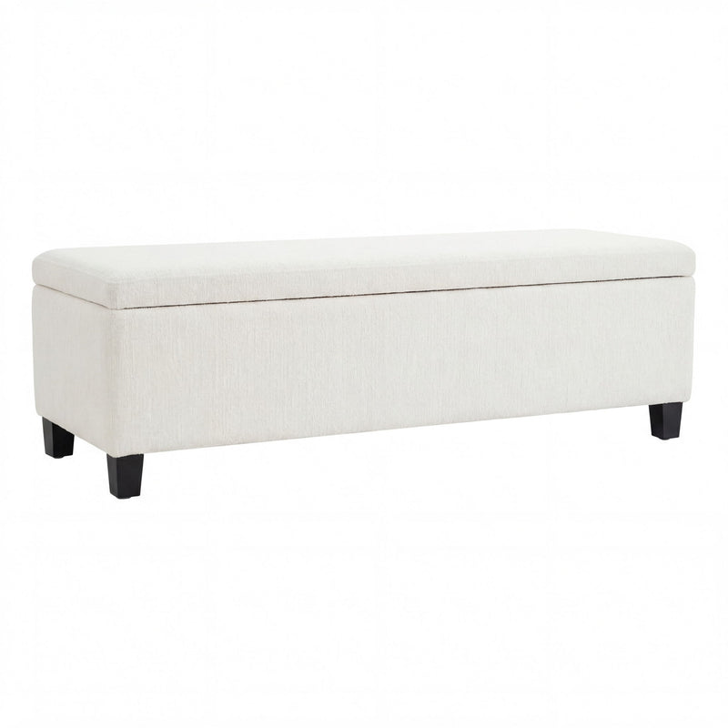 Noble House upholstered storage ottoman bench with cushioned top and wooden legs, ideal for living room or entryway.