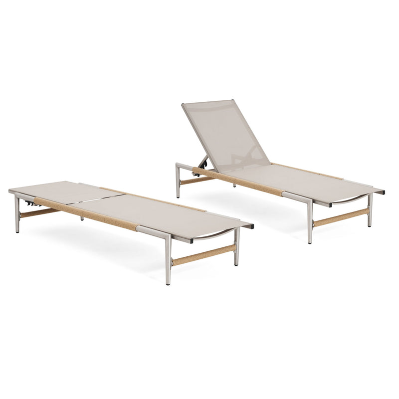 Hargrove - Outdoor Patio Aluminum Chaise Lounge (Set of 2) - Natural / Silver - R&R Furniture Gallery (Fountain Valley, CA)