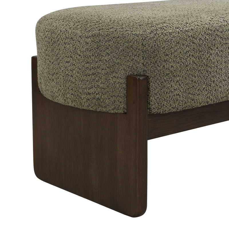 Noble House Loop Yarn Ottoman bench with woven textured fabric, round shape, and wooden legs for stylish living room seating.