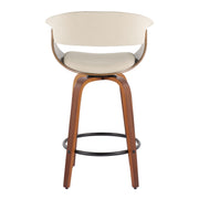 Set of two Lumi Source vintage mid-century modern fixed height counter stools with swivel seats and round footrests.