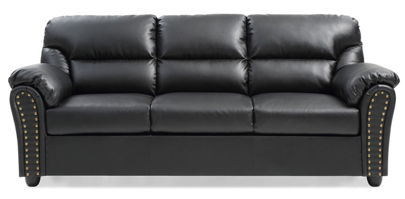 Black Olney stationary sofa by Glory Furniture with plush cushions and sleek design, perfect for modern living rooms.