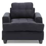 Glory Furniture transitional design armchair with plush fabric upholstery and wooden legs, in a modern living room setting.