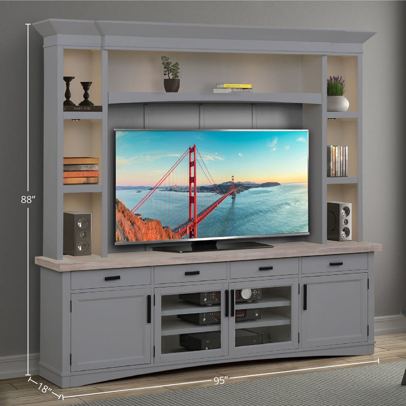 Americana Modern - TV Console with Hutch, Backpanel and LED Lights - R&R Furniture Gallery (Fountain Valley, CA)