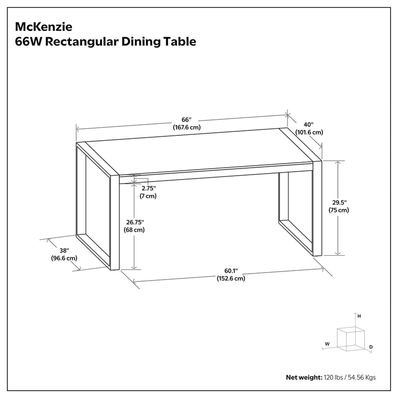 Simpli-Home Mckenzie crafted dining table with wooden finish, rectangular surface, and sturdy legs for family meals and gatherings.