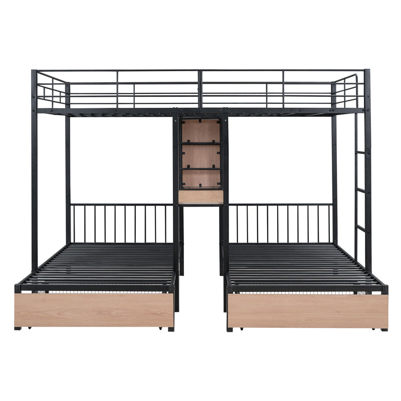 Triple Bunk Bed With Drawers, Multi-Functional Frame With Desks And Shelves In The Middle - R&R Furniture Gallery (Fountain Valley, CA)