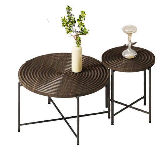 Coffee And End Table Set Waterproof Cover, Distressed Cylindrical Design, Legs Classic Rustic Charm (Set of 2) - R&R Furniture Gallery (Fountain Valley, CA)