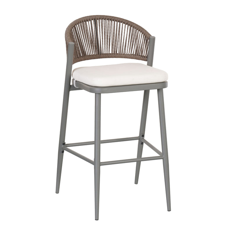 Outdoor Bar Height Metal Frame Counter Stools With Scallop Shaped Backrest & Water Resistant Cushions - R&R Furniture Gallery (Fountain Valley, CA)