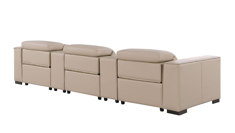 1208 - Leather Sofa With 3 Power Recliners And Two Storage Consoles