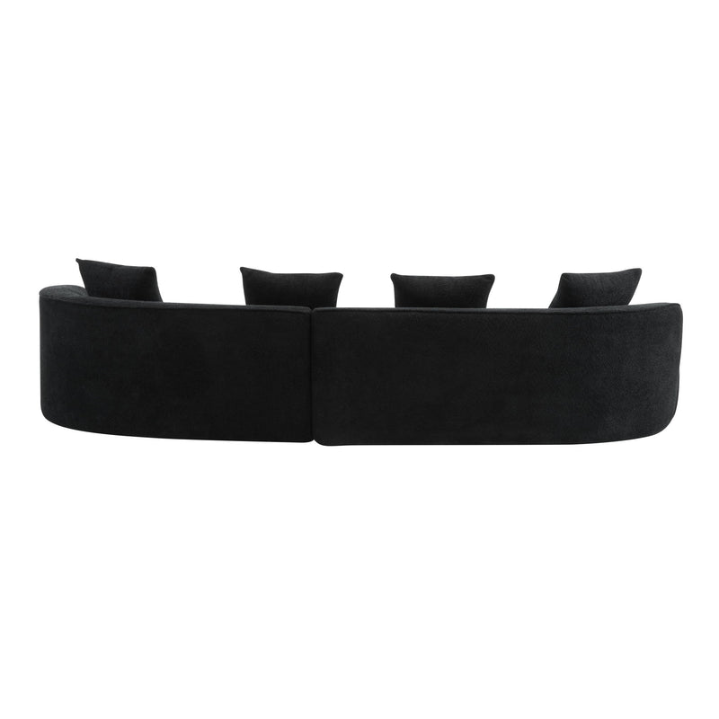 Noble House elegant curved sectional sofa with full foam cushions, stationary design, in a stylish living room setting.