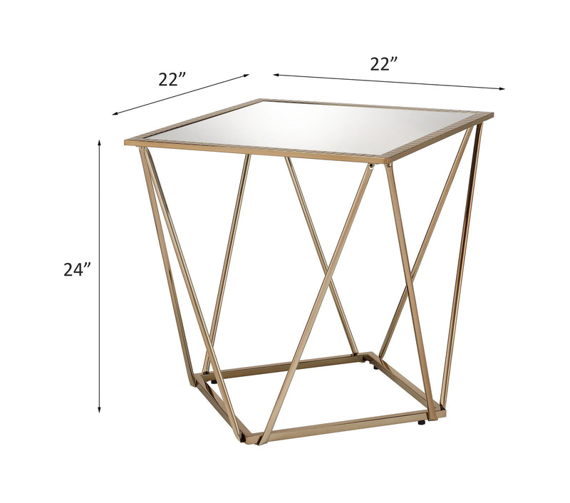 Fogya - End Table - Mirrored & Champagne Gold - R&R Furniture Gallery (Fountain Valley, CA)