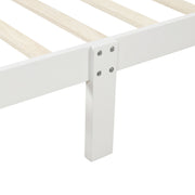 DreamHaus platform bed frame with wood slat support, sleigh style headboard, footboard, and sturdy construction for a modern bedroom.