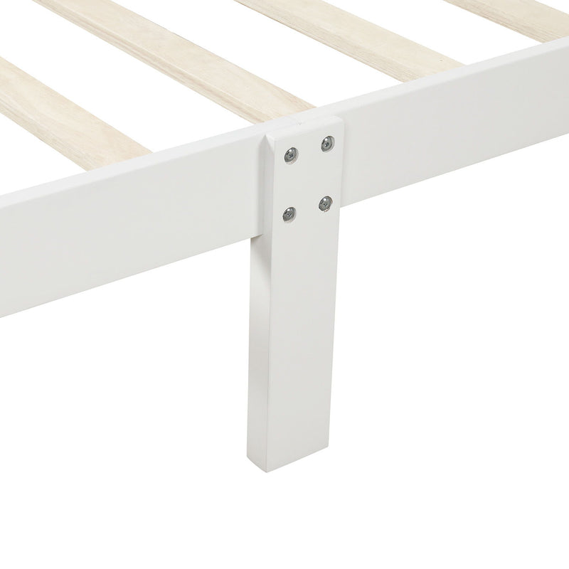 DreamHaus platform bed frame with wood slat support, sleigh style headboard, footboard, and sturdy construction for a modern bedroom.