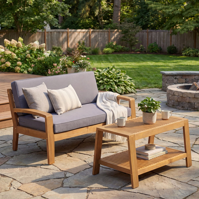 2 Piece Outdoor Conversation Set (Loveseat & Coffee Table With Water-Resistant Cushions) - R&R Furniture Gallery (Fountain Valley, CA)