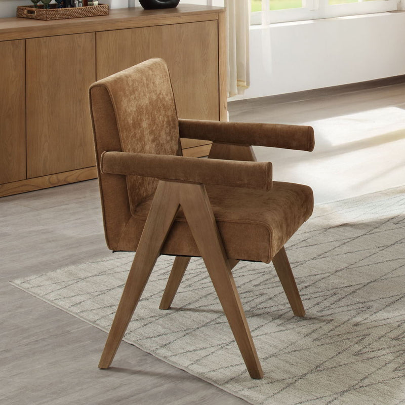 Zoey - Arm Chair (Set of 2) - Chocolate Chenille & Oak - R&R Furniture Gallery (Fountain Valley, CA)