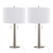 Set of two Lumi Source Master 29-inch contemporary table lamps with polished nickel bases and white lamp shades.