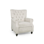 Noble House Welch contemporary tufted pushback recliner in neutral fabric with plush cushioning and modern design.