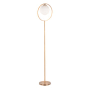 Lumi Source Moon contemporary floor lamp with gold finish and frosted glass shade, modern lighting for living room or bedroom.
