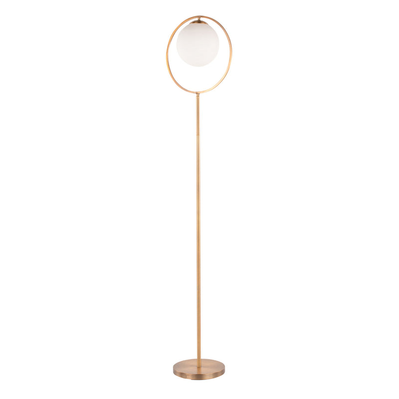 Lumi Source Moon contemporary floor lamp with gold finish and frosted glass shade, modern lighting for living room or bedroom.