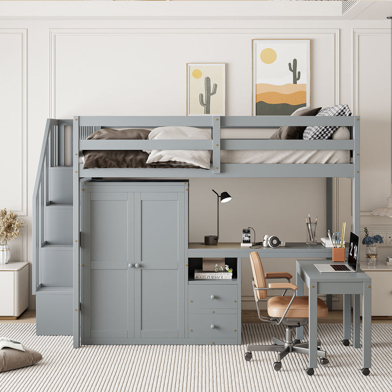 Loft Bed With Stairs, Bookshelf, Drawers, Desk & Wardrobe, Space Saving Multifunctional Furniture - R&R Furniture Gallery (Fountain Valley, CA)