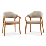 Indoor Upholstered Dining Chair (Set of 2) With Sturdy Frame And Ergonomic Curved Backrest - Oatmeal / Teak - R&R Furniture Gallery (Fountain Valley, CA)